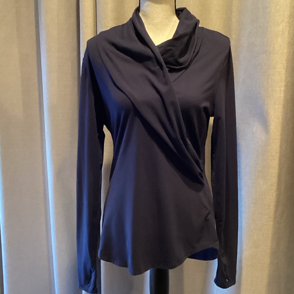 Athleta Navy Women's Cowl neck top, size medium.